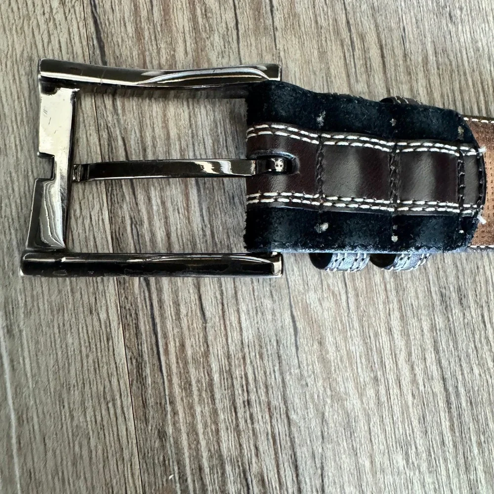 Tommy Bahama Mens Brown Black Leather Suede Belt Made in Spain Size‎ 40 TB6397